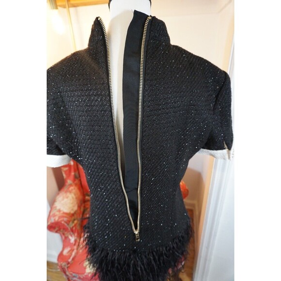 Tuxedo Style Sparkle Tweed Mini Dress with Fringe Feather Hem Sz M (6/8) - Picture 13 of 16